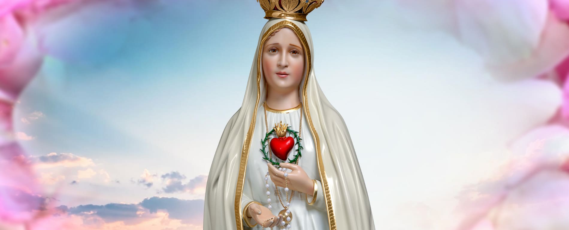 Imagem de Nossa Senhora de Fátima com o Coração Imaculado, ideal para o Mês Mariano no Santuário Santa Paulina.