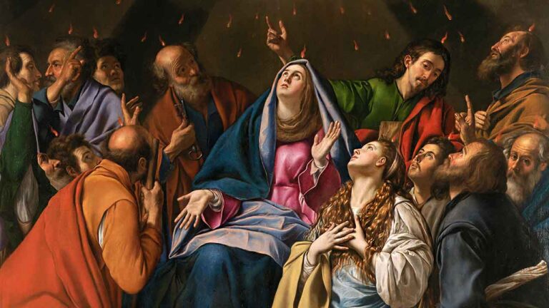 Representação do Pentecostes com a descida do Espírito Santo sobre os apóstolos.