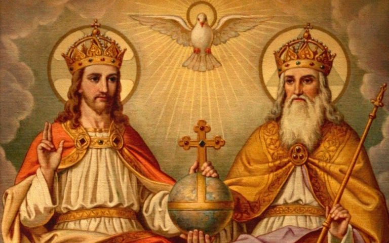 Representação da Santíssima Trindade simbolizando o amor e a comunhão entre o Pai, o Filho e o Espírito Santo
